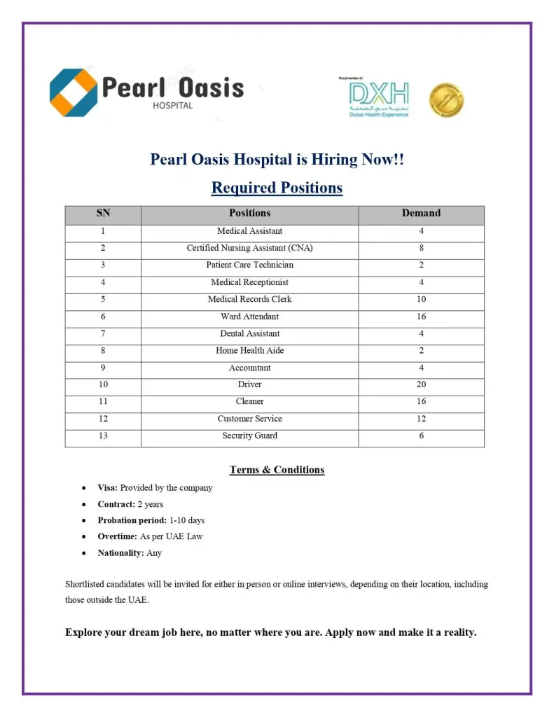 Pearl oasis Hospital is Hiring